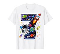 Seven 7th Birthday Astronaut Galaxy Space 7 Year Old Boys Value Graphic T-Shirt, Men, White, L