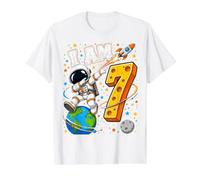 Seven 7th Birthday Astronaut Galaxy Space 7 Year Old Boys Value Graphic T-Shirt, Men, White, M