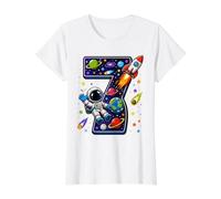 Seven 7th Birthday Astronaut Galaxy Space 7 Year Old Boys Value Graphic T-Shirt, Women, White, L