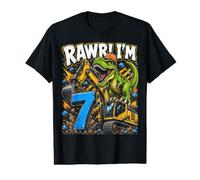 Seven 7th Birthday Rawr Dinosaur Excavator 7 Year Old Boy Value Graphic T-Shirt
