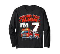 Seven 7yr 7th Birthday Fire Truck Firefighter 7 Year Old Boy Long Sleeve T-Shirt