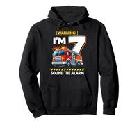 Seven 7yr 7th Birthday Fire Truck Firefighter 7 Year Old Boy Pullover Hoodie
