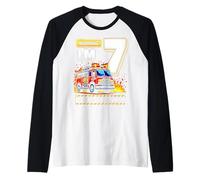 Seven 7yr 7th Birthday Fire Truck Firefighter 7 Year Old Boy Raglan Baseball Tee