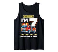Seven 7yr 7th Birthday Fire Truck Firefighter 7 Year Old Boy Tank Top