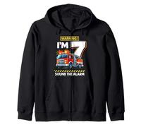 Seven 7yr 7th Birthday Fire Truck Firefighter 7 Year Old Boy Zip Hoodie