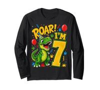 Seven 7yr 7th Birthday Roar Dinosaur 7 Year Old Birthday Boy Long Sleeve T-Shirt