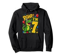 Seven 7yr 7th Birthday Roar Dinosaur 7 Year Old Birthday Boy Pullover Hoodie