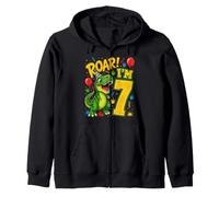 Seven 7yr 7th Birthday Roar Dinosaur 7 Year Old Birthday Boy Zip Hoodie