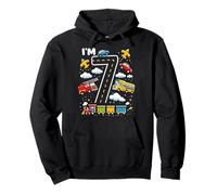 Seven 7yr 7th Birthday Vehicles Cars Planes Fire Truck Boys Pullover Hoodie