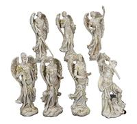Seven Archangels Of The Holy Book Michael Gabriel Raphael Sealtiel Barachiel Uriel Jegudiel Figurine Miniature Set Sculptures In Ivory Paint Finish