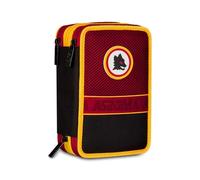 Seven AS Roma School Pencil Case 3 Zip Football Red Triple Compartment Complete with Pens, Pencils, Colours, Elementary School, Children, red, Modern