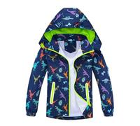 SEVEN BB Boys Softshell Jackets Waterproof Kids Vinyl Autumn Rain Coat with Hood Windproof Raincoat Children Dinosaur Navy Windbreaker Jacket 18-24 Months