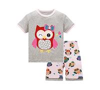 SEVEN BB Girls Pyjamas Sets Owl Nightwear Cotton Baby Clothes Kids Sleepwear Toddler Summer Short Pjs 2 Pcs Outfit Pajama 7 Years Grey