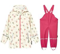 SEVEN BB Kids Waterproof Jacket and Trousers Rain Suit Boys Muddy Puddle Trousers Set Baby Girls PU Waterproof Dungarees Raincoat Set Butterfly Red 18 Months-2 Years