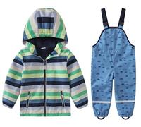 SEVEN BB Kids Waterproof Jacket and Trousers Rain Suit Boys Muddy Puddle Trousers Set Baby Rain Bib Pants Girls Waterproof Dungarees Raincoat Set,Stripe 12 Months