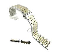 Seven Beads Stainless Steel Solid Watch With 19mm Watchband Flat Mouth And 20mm Black Double Button Butterfly Buckle 21mm (Silver Gold 21mm)