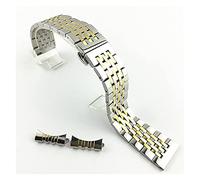 Seven Beads Stainless Steel Solid Watch With 19mm Watchband Flat Mouth And 20mm Black Double Button Butterfly Buckle 21mm (Silver Gold 20mm)