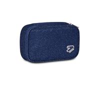 Seven Big Tech Line Round Plus School Pencil Holder, Blue, Shiny, Glitter Effect, Large Main Compartment, Interior with Elastic Loops for Pens, Middle and High School, Girl