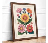 Seven Blooms Botanical Framed Wall Art Print A2 (59.4×42cm) Walnut, Wall Decor for Living Room, Bedroom, Office & Home, Ready to Hang, Art Gift