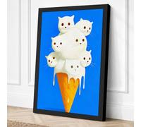 Seven Cats in Cream Novelty Canvas Wall Art Print 36x24 Inch