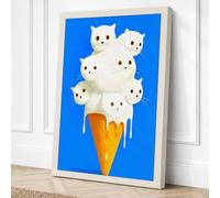 Seven Cats in Cream Novelty Canvas Wall Art Print 36x24 Inch (91 x 61 cm)