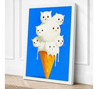 Seven Cats in Cream Novelty Canvas Wall Art Print 36x24 Inch (91 x 61 cm)