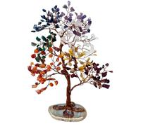 Seven Chakra Crystal Tree of Life - 300 Natural Beads on Copper Wire with Agate Slice Base - Handmade Healing Bonsai Tree for Meditation, Chakra Balancing, Home & Office Positive Energy Décor Gift