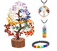 Seven Chakra Crystal Tree of Life with Bracelet & 2 Pendants Feng Shui Bonsai Decor Healing Crystals Spiritual Gifts for Cute Home Room & Desk Decor, Gifts for Women, Mom, Friend Her & Sister