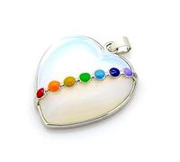 Seven Chakra Gemstone Pendant Reiki Crystal Healing Stones - Blessed & Energized Chakra Balancer - Zinc Alloy Silver/Gold Polished (Style 6 (Opalite Moonstone Heart Pattern 1x1" Inch))