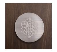 Seven Chakra Symbol Engraved Selenite Round Shape Plate