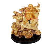 Seven Chakra Tree Laughing Buddha on Dragon Showpiece - Gold Polyresin Statue for Home Decor (10x13x8 cm) | Feng Shui Idol for Wealth, Prosperity & Positivity