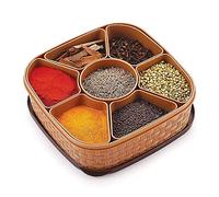 Seven Chakra Tree Plastic Square 7 Sections Multipurpose Masala Rangoli Dabba Box Set, Spice Box Set - Brown (Masala Box - 7 in 1)