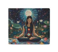 Seven Chakra Yoga Meditation Billfold Wallet Leather Purse Cute Card Holder Clutch for Business Travel