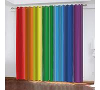 Seven Colours Rainbow Print 3D Eyelet Ring Top Thermal Insulated Blackout Curtains For Kids Print Pattern Window Drapes For Bedroom Living Room 2x27x63 Inch Drop 2 Panels, Darkening Window Drapes