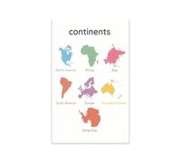 Seven Continents Poster World Map Geography Classroom Decor for Elementary Middle School Social Studies Continent Names North America South America Europe Asia Africa Australia Antarctica Wall-Art