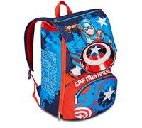 Seven Disney Captain America Legendary Avengers Expandable School Backpack, Blue Red White - Double Compartment Backpack - Bottle Pocket, Child Backpack - Marvel Merchandising, multi-coloured,