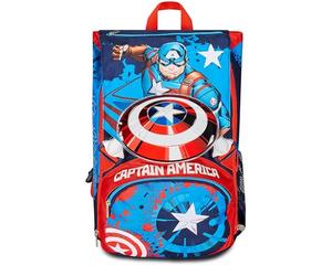 Seven Disney Captain America Legendary Avengers Expandable School Backpack, Blue Red White - Double Compartment Backpack - Bottle Pocket, Child Backpack - Marvel Merchandising, multi-coloured,