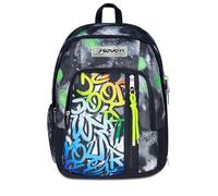 Seven Dual Detach School Backpack, Black Green, 32L Double Compartment, with PC Pocket, Bottle Pocket, Pocket with Organizer and Detachable Compartment, Middle and High School, Boy Backpack, Black