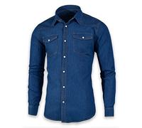 SEVEN EAGLE Men's Long Sleeve Double Pocket Snap Denim Shirt, Blue, L