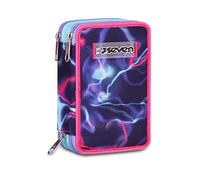 Seven Electrivibe Girl 3-Zip School Pencil Case, Pink, Equipped Pen Holder, Triple Compartment, 45 Pieces, Complete with Pens, Pencils and Colours, Accessories Backpack, Elementary School