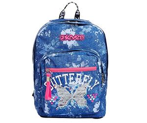 Seven Extra Fit Backpack, Flying Dreams, Blue, with Power Bank Included, School and Leisure