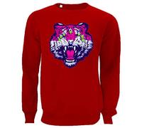 Seven Eyed Tiger Roar Graphic Unisex Pullover Sweater Sweatshirt Small Red