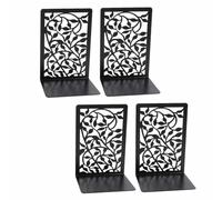 Seven-Flower Metal Book Ends, Black Decorative Non-Skid No-Rusting Bookends for Shelves, Unique Design Book Organiser for Home, Office, Library, School (4,B)