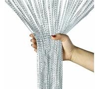 Seven-Flower String Curtain Panels Door Fly Screen Room Divider Net Hanging Glitter Curtains,Decorative Tassel Ribbon Strip Silver Screen for Living room,Bedroom,Party Events (Grey, 39" x 79")