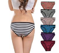 Seven-Flower Women’s Cotton Underwear Ladies Striped Sexy Briefs Panties Mid Rise Knickers Breathable Comfy Stretchy Pack of 6 (M,Multicolor)