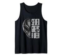Seven Greys A Week Funny Pun and Retro Grey Alien UFO Tank Top