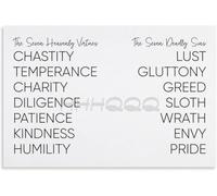 Seven Heavenly Virtues And Seven Deadly Sins Poster,Bible Verse Aesthetic Posters & Prints on Metal Tin Sign Wall Art Poster Room Decor 6x8 Inch