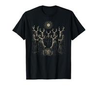 Seven Horned Ritual Figures Woodcut Dark Fantasy Halloween T-Shirt