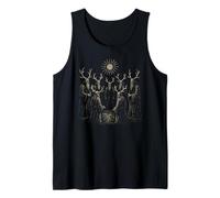 Seven Horned Ritual Figures Woodcut Dark Fantasy Halloween Tank Top