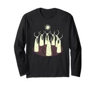 Seven Horned Ritual Figures Woodcut Style Dark Fantasy Long Sleeve T-Shirt